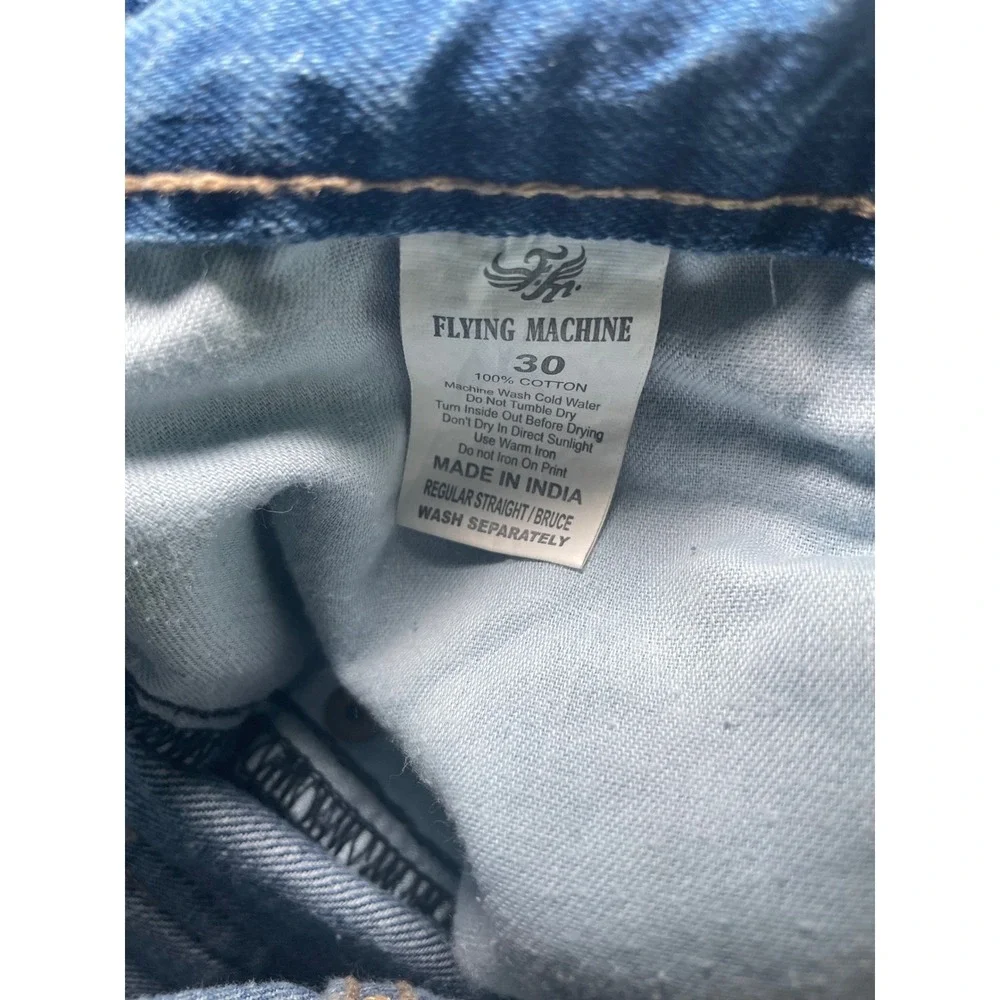 Flying Machine Mens Regular Straight Bruce Wash Blue Denim Jeans Size‎ 30